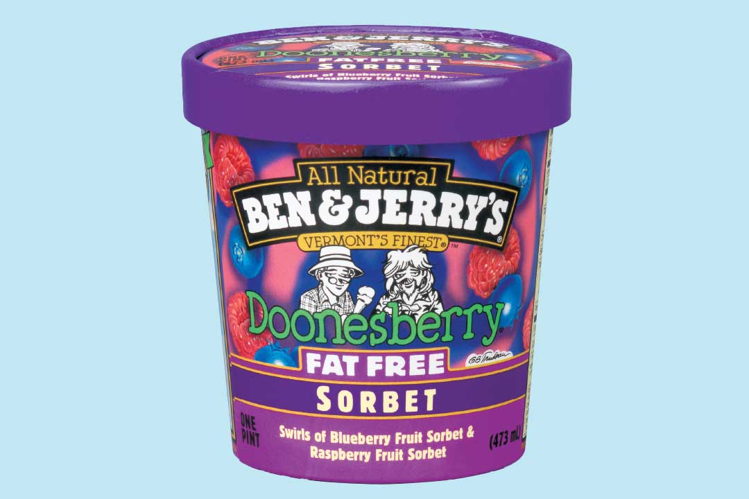 Jäätelöpurkillinen rasvatonta Doonesberry-sorbettia